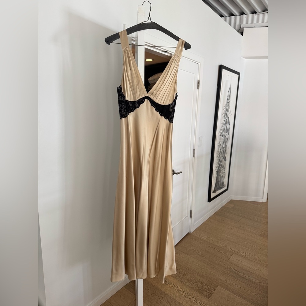 Christine Glamour Gown Classic Gold silk with black lace